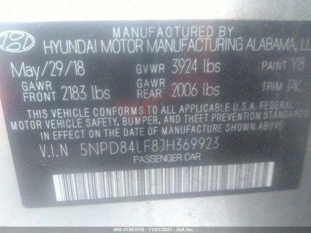 Photo 8 VIN: 5NPD84LF8JH369923 - HYUNDAI ELANTRA 