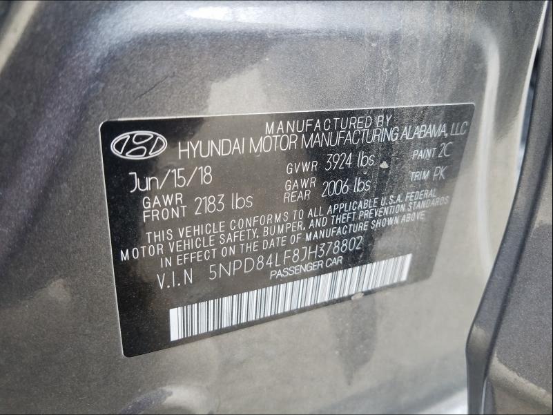 Photo 9 VIN: 5NPD84LF8JH378802 - HYUNDAI ELANTRA SE 