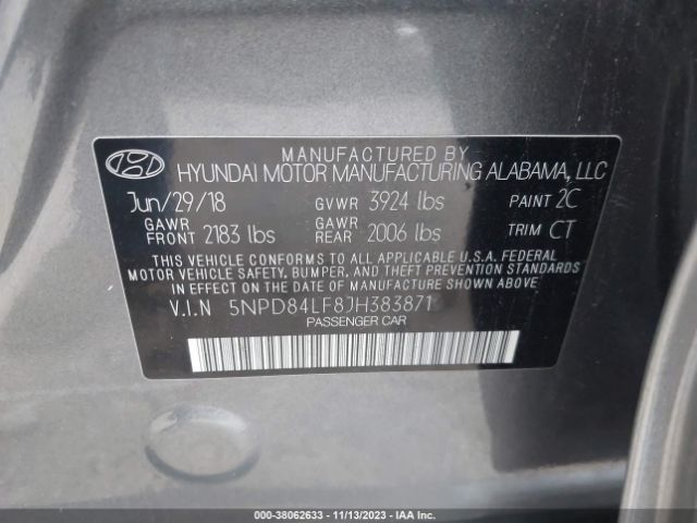 Photo 8 VIN: 5NPD84LF8JH383871 - HYUNDAI ELANTRA 