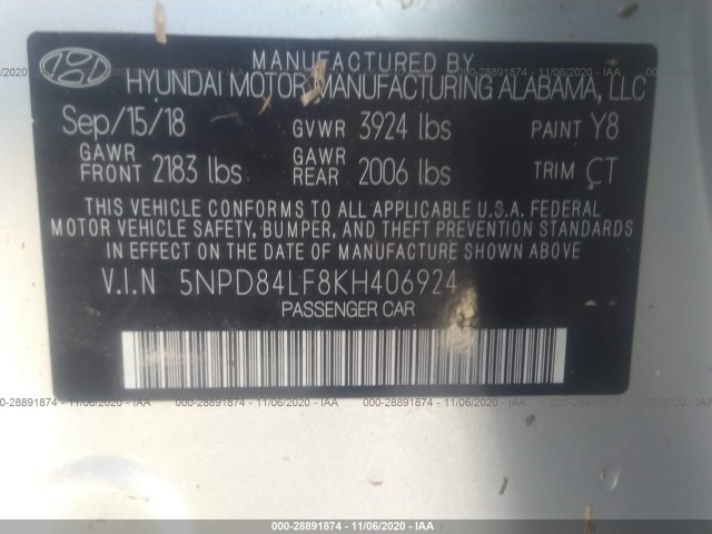 Photo 8 VIN: 5NPD84LF8KH406924 - HYUNDAI ELANTRA 