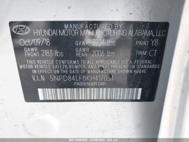 Photo 8 VIN: 5NPD84LF8KH417051 - HYUNDAI ELANTRA 