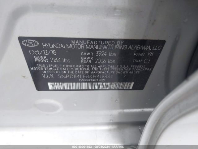 Photo 8 VIN: 5NPD84LF8KH419334 - HYUNDAI ELANTRA 