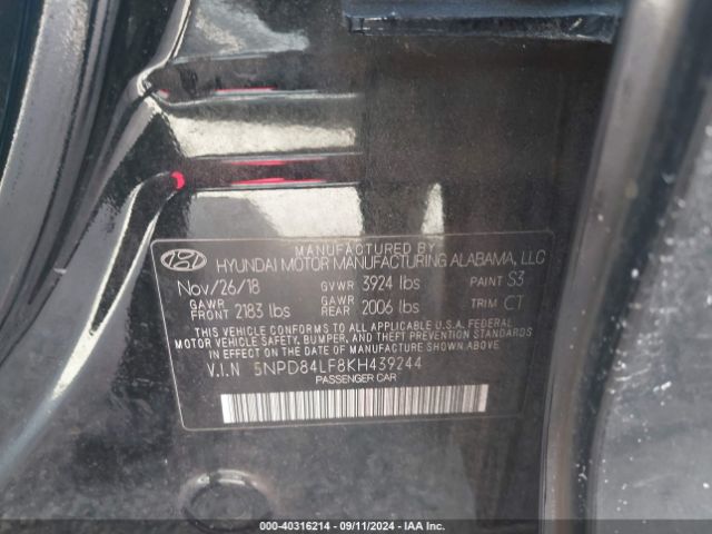 Photo 8 VIN: 5NPD84LF8KH439244 - HYUNDAI ELANTRA 