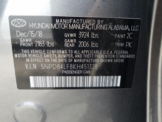 Photo 9 VIN: 5NPD84LF8KH451328 - HYUNDAI ELANTRA SE 