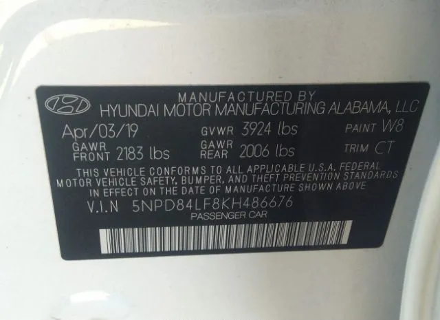 Photo 8 VIN: 5NPD84LF8KH486676 - HYUNDAI ELANTRA 