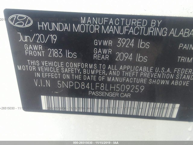 Photo 8 VIN: 5NPD84LF8LH509259 - HYUNDAI ELANTRA 