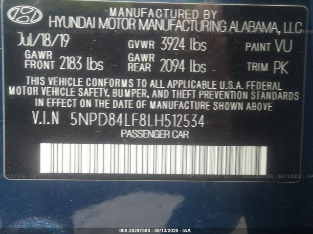 Photo 8 VIN: 5NPD84LF8LH512534 - HYUNDAI ELANTRA 