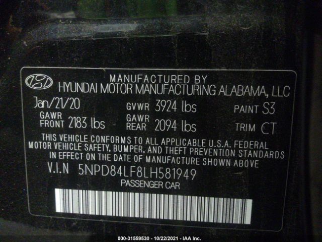 Photo 8 VIN: 5NPD84LF8LH581949 - HYUNDAI ELANTRA 