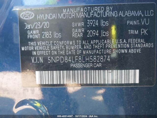 Photo 8 VIN: 5NPD84LF8LH582874 - HYUNDAI ELANTRA 