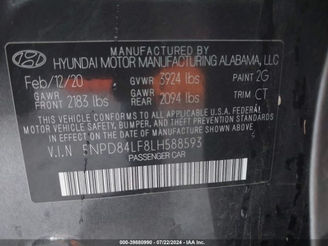 Photo 8 VIN: 5NPD84LF8LH588593 - HYUNDAI ELANTRA 