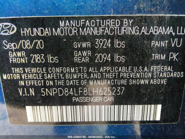 Photo 8 VIN: 5NPD84LF8LH625237 - HYUNDAI ELANTRA 