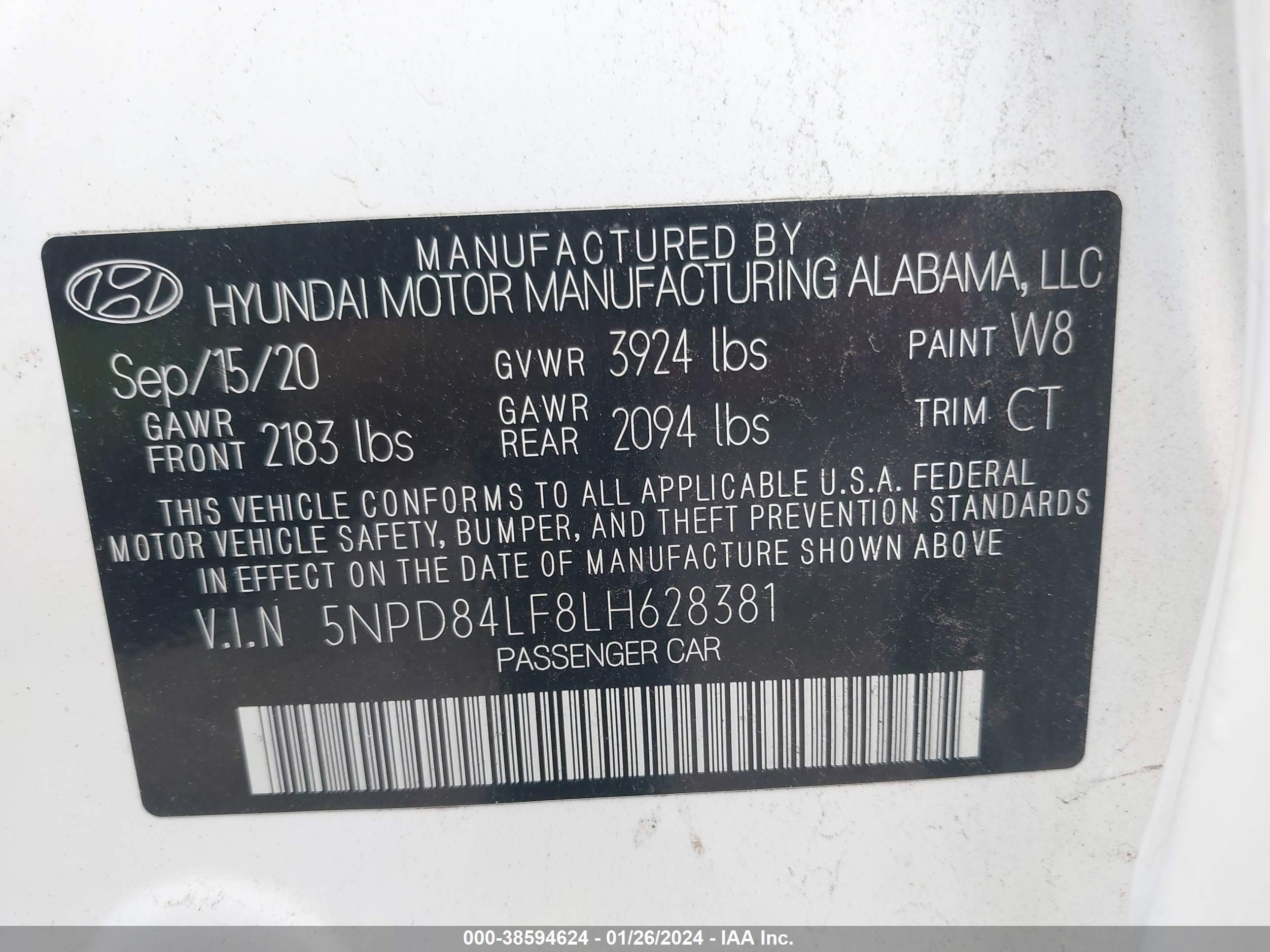 Photo 8 VIN: 5NPD84LF8LH628381 - HYUNDAI ELANTRA 