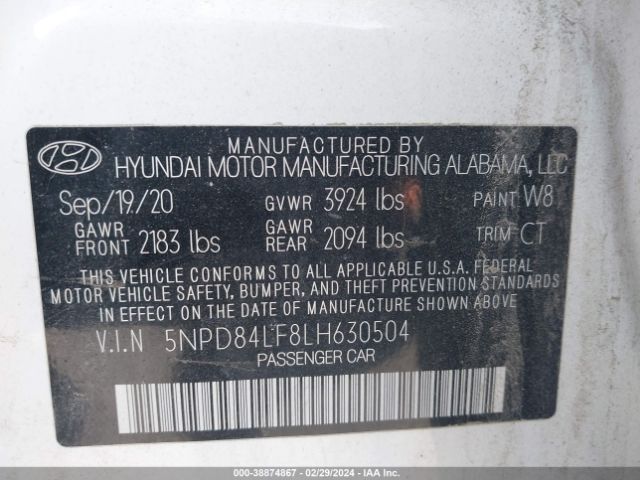 Photo 8 VIN: 5NPD84LF8LH630504 - HYUNDAI ELANTRA 