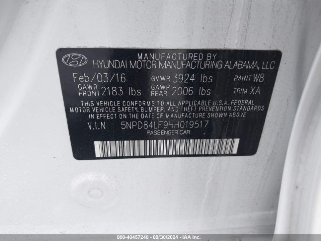 Photo 8 VIN: 5NPD84LF9HH019517 - HYUNDAI ELANTRA 