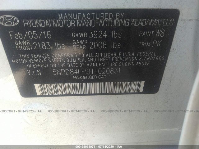 Photo 8 VIN: 5NPD84LF9HH020831 - HYUNDAI ELANTRA 