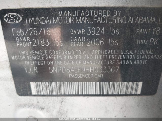 Photo 8 VIN: 5NPD84LF9HH033367 - HYUNDAI ELANTRA 