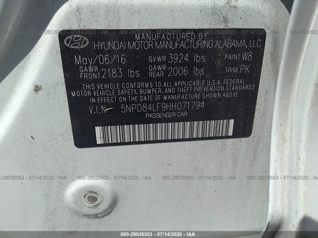 Photo 8 VIN: 5NPD84LF9HH071794 - HYUNDAI ELANTRA 