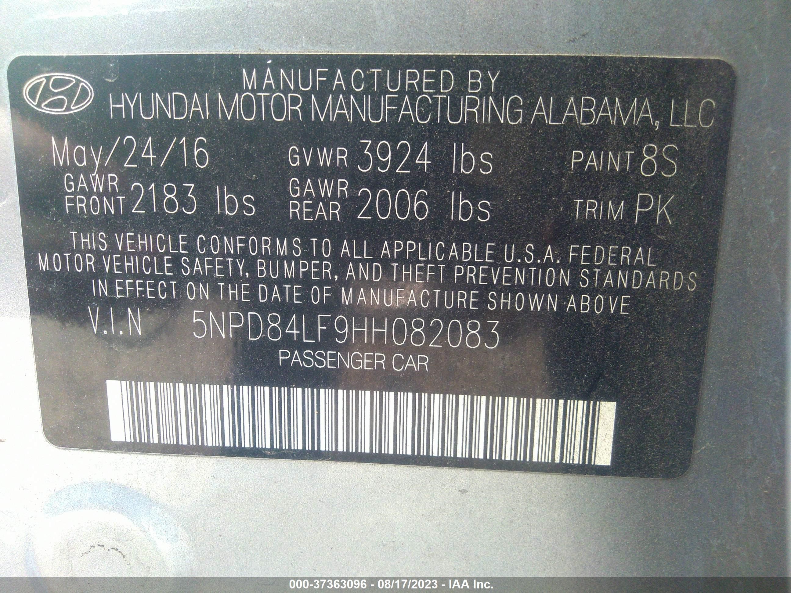 Photo 8 VIN: 5NPD84LF9HH082083 - HYUNDAI ELANTRA 