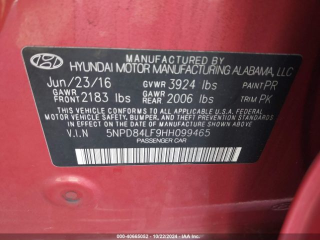 Photo 8 VIN: 5NPD84LF9HH099465 - HYUNDAI ELANTRA 