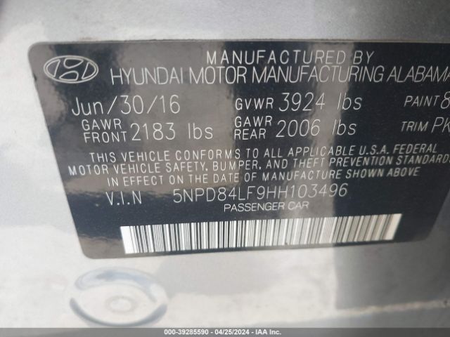 Photo 8 VIN: 5NPD84LF9HH103496 - HYUNDAI ELANTRA 