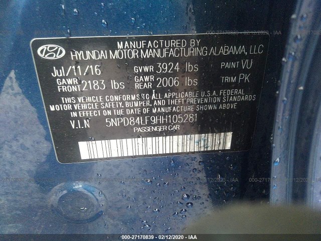 Photo 8 VIN: 5NPD84LF9HH105281 - HYUNDAI ELANTRA 