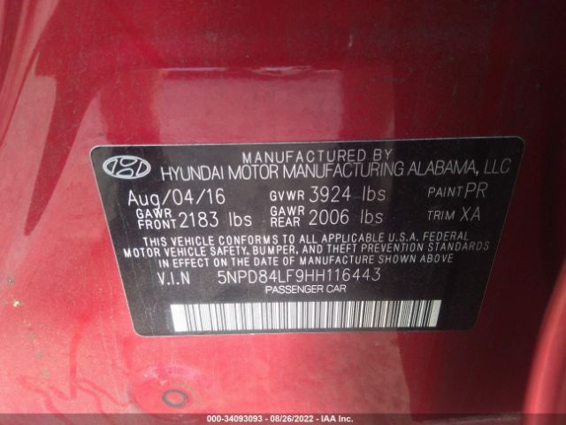 Photo 8 VIN: 5NPD84LF9HH116443 - HYUNDAI ELANTRA 