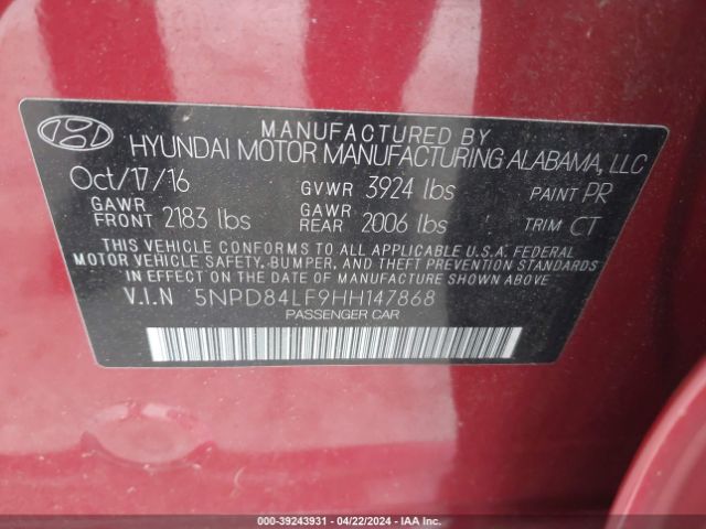 Photo 8 VIN: 5NPD84LF9HH147868 - HYUNDAI ELANTRA 