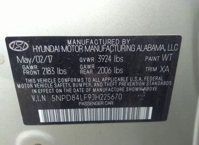 Photo 8 VIN: 5NPD84LF9JH225670 - HYUNDAI ELANTRA 