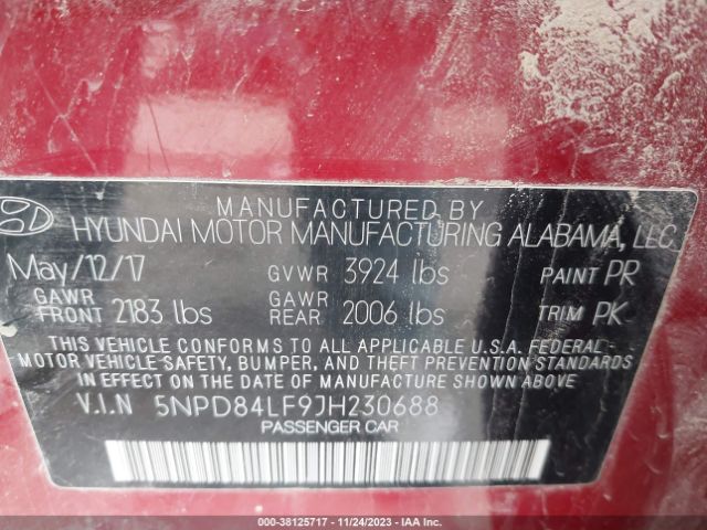 Photo 8 VIN: 5NPD84LF9JH230688 - HYUNDAI ELANTRA 