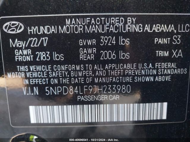 Photo 8 VIN: 5NPD84LF9JH233980 - HYUNDAI ELANTRA 