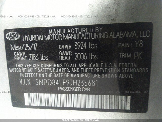 Photo 8 VIN: 5NPD84LF9JH235681 - HYUNDAI ELANTRA 