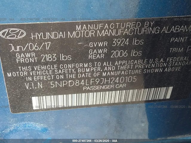 Photo 8 VIN: 5NPD84LF9JH240105 - HYUNDAI ELANTRA 