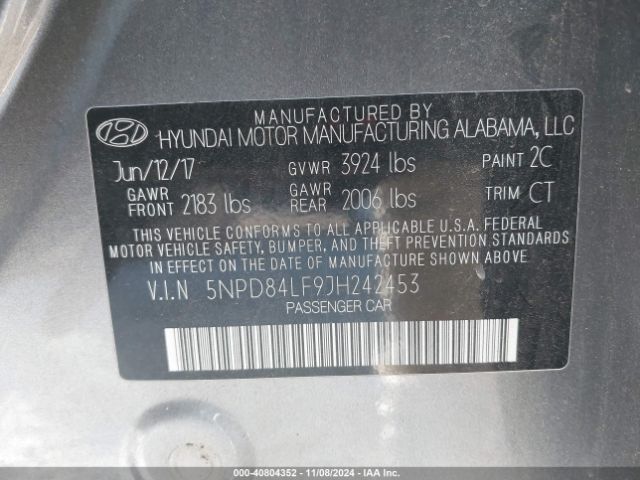 Photo 8 VIN: 5NPD84LF9JH242453 - HYUNDAI ELANTRA 