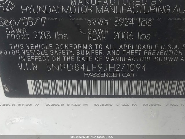 Photo 8 VIN: 5NPD84LF9JH271094 - HYUNDAI ELANTRA 