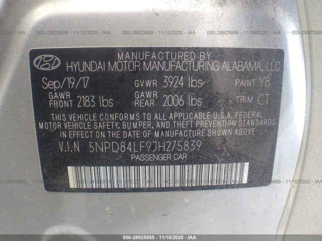 Photo 8 VIN: 5NPD84LF9JH275839 - HYUNDAI ELANTRA 