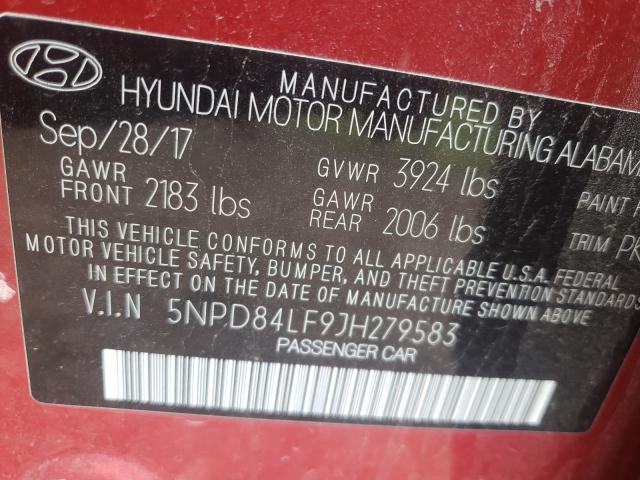 Photo 9 VIN: 5NPD84LF9JH279583 - HYUNDAI ELANTRA SE 