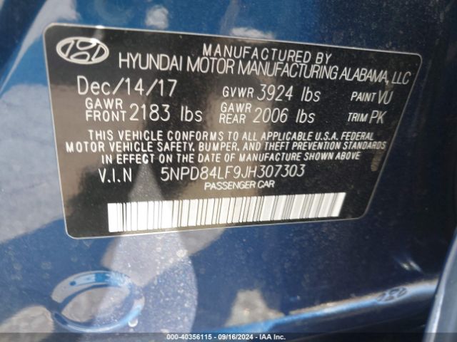 Photo 8 VIN: 5NPD84LF9JH307303 - HYUNDAI ELANTRA 