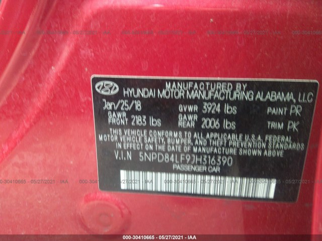 Photo 8 VIN: 5NPD84LF9JH316390 - HYUNDAI ELANTRA 