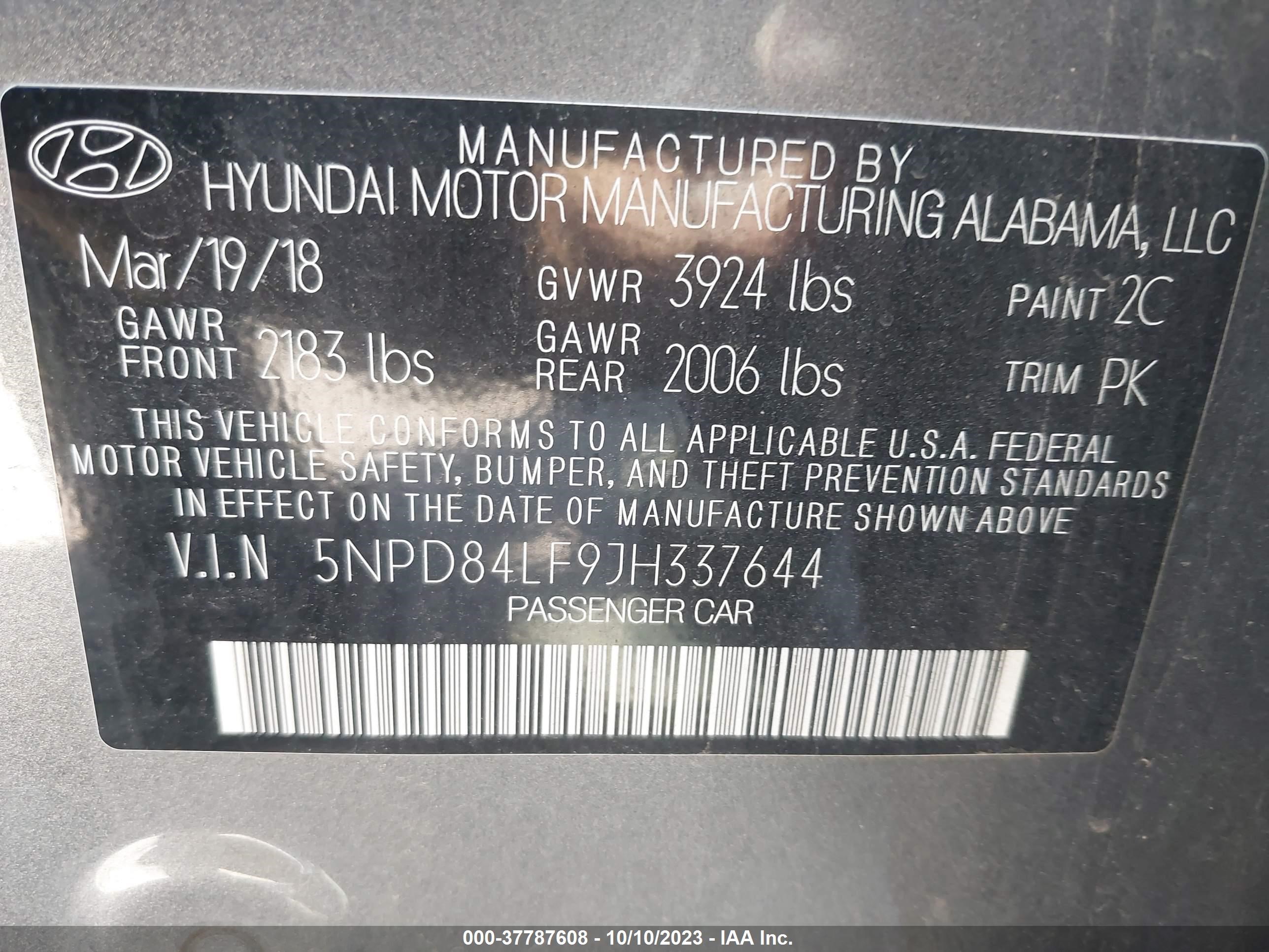 Photo 8 VIN: 5NPD84LF9JH337644 - HYUNDAI ELANTRA 