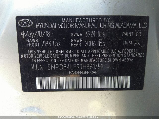 Photo 8 VIN: 5NPD84LF9JH361751 - HYUNDAI ELANTRA 