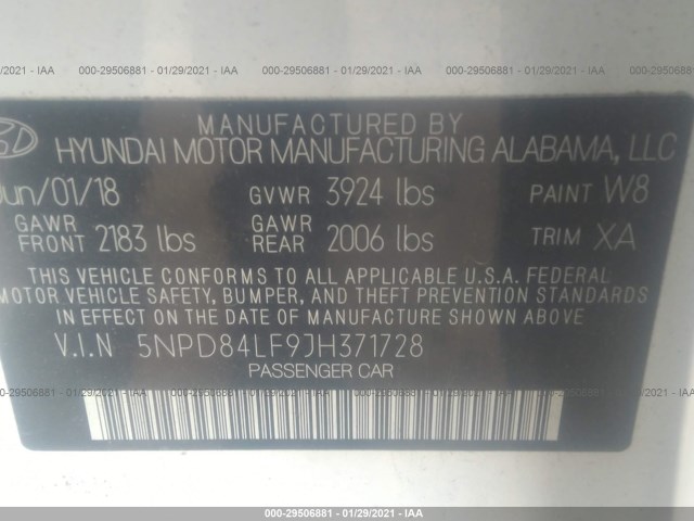 Photo 8 VIN: 5NPD84LF9JH371728 - HYUNDAI ELANTRA 