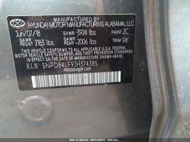 Photo 8 VIN: 5NPD84LF9JH374385 - HYUNDAI ELANTRA 