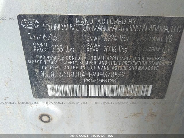 Photo 8 VIN: 5NPD84LF9JH378579 - HYUNDAI ELANTRA 