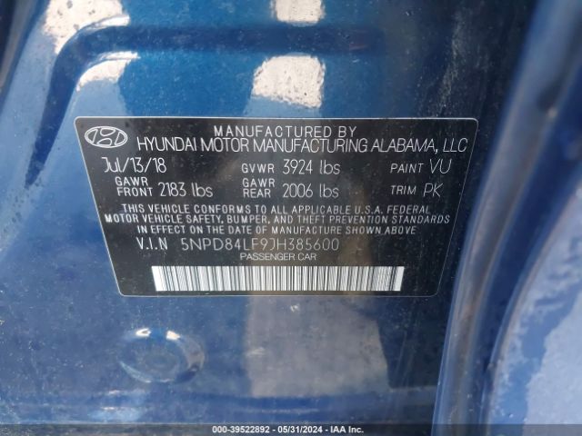 Photo 8 VIN: 5NPD84LF9JH385600 - HYUNDAI ELANTRA 