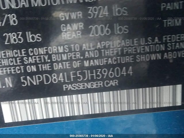 Photo 8 VIN: 5NPD84LF9JH396044 - HYUNDAI ELANTRA 