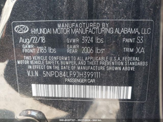 Photo 8 VIN: 5NPD84LF9JH399111 - HYUNDAI ELANTRA 