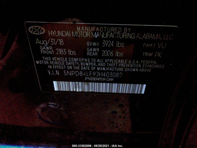 Photo 8 VIN: 5NPD84LF9JH403089 - HYUNDAI ELANTRA 