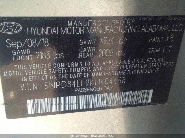 Photo 8 VIN: 5NPD84LF9KH404468 - HYUNDAI ELANTRA 