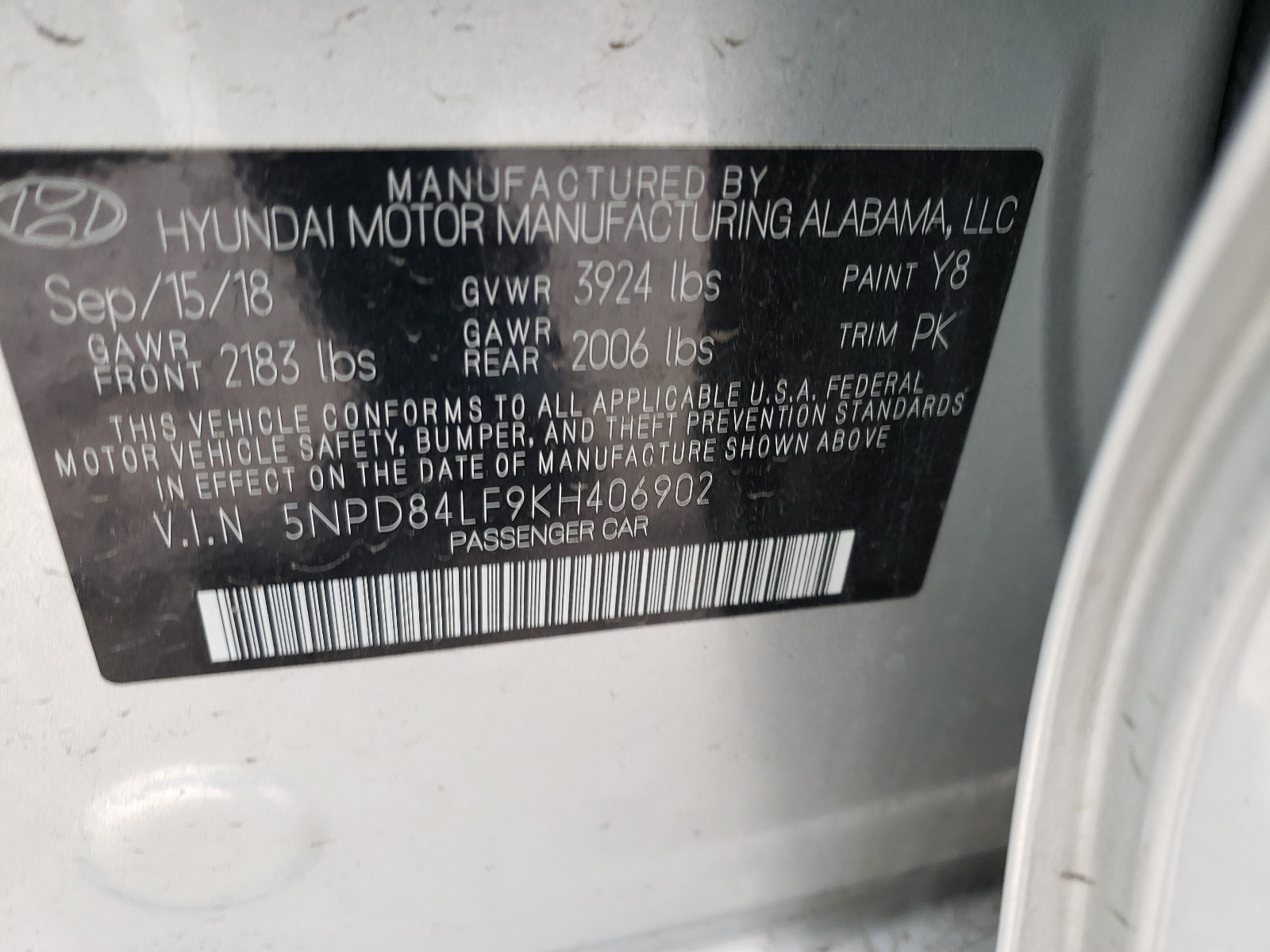 Photo 9 VIN: 5NPD84LF9KH406902 - HYUNDAI ELANTRA SE 