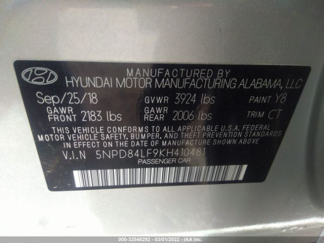 Photo 8 VIN: 5NPD84LF9KH410481 - HYUNDAI ELANTRA 